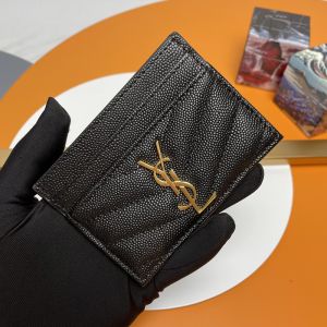 Saint Laurent Monogram Card Case In Grained Matelasse Leather Black/Gold