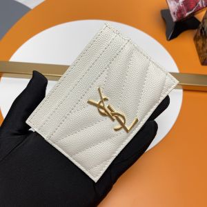 Saint Laurent Cassandre Card Case In Matelasse Grain De Poudre Leather White/Gold