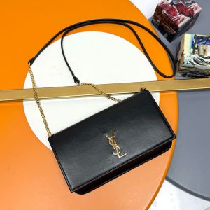 Saint Laurent Cassandre Phone Holder In Box Leather Black/Gold