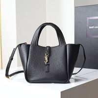 Saint Laurent Baby LE 5 A 7 Bea Tote In Grained Leather Black/Gold