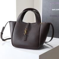 Saint Laurent Baby LE 5 A 7 Bea Tote In Grained Leather Coffee/Gold