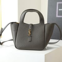 Saint Laurent Baby LE 5 A 7 Bea Tote In Grained Leather Olive/Gold