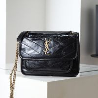 Saint Laurent Baby Niki Chain Bag In Crinkled And Quilted Leather Black/Gold