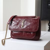 Saint Laurent Baby Niki Bag In Crinkled Vintage Leather Burgundy/Gold