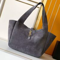 Saint Laurent LE 5 A 7 Bea Tote In Suede Grey/Gold