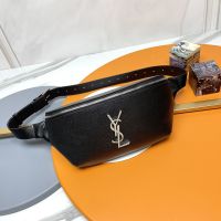 Saint Laurent Cassandre Belt Bag In Grain De Poudre Leather Black/Silver