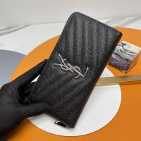 Saint Laurent Large Monogram Zip Around Wallet In Grained Matelasse Leather Black/Silver