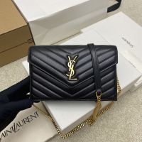 Saint Laurent Cassandre Envelope Chain Wallet In Quilted Lambskin Black/Gold