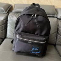Saint Laurent City Backpack In Logo Signature Canvas Black/Blue