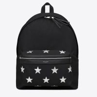Saint Laurent City Backpack In Stars Embroidered Canvas Black/White