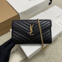 Saint Laurent Classic Cassandre Chain Wallet In Quilted Lambskin Black/Gold