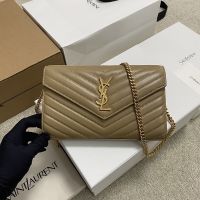 Saint Laurent Classic Cassandre Chain Wallet In Quilted Lambskin Cha/Gold