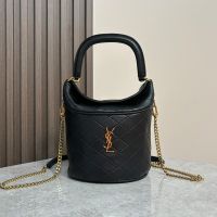 Saint Laurent Gaby Bucket Bag In Diamond-Quilted Lambskin Black/Gold