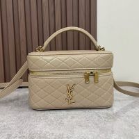 Saint Laurent Gaby Vanity Bag In Diamond-Quilted Lambskin Apricot/Gold