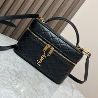 Saint Laurent Gaby Vanity Bag In Diamond-Quilted Lambskin Black/Gold