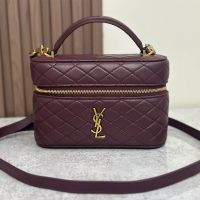 Saint Laurent Gaby Vanity Bag In Diamond-Quilted Lambskin Burgundy/Gold
