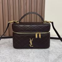Saint Laurent Gaby Vanity Bag In Diamond-Quilted Lambskin Coffee/Gold