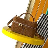 Saint Laurent Gaby Vanity Bag In Diamond-Quilted Suede Brown/Gold