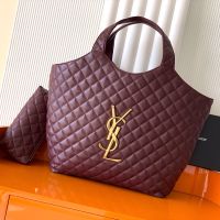 Saint Laurent Icare Shopping Bag In Carre-Quilted Lambskin Burgundy/Gold