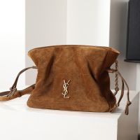 Saint Laurent Jamie Shoulder Pouch In Suede Brown/Gold