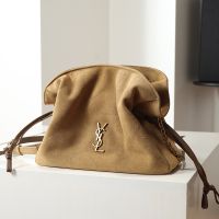 Saint Laurent Jamie Shoulder Pouch In Suede Khaki/Gold