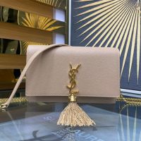 Saint Laurent Kate Tassel Chain Wallet In Grain De Poudre Leather Apricot/Gold
