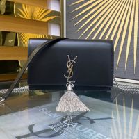 Saint Laurent Large Kate Chain Wallet with Tassel In Leather Black/Silver