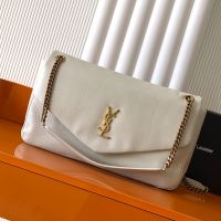 Saint Laurent Large Calypso Bag In Grained Lambskin White/Gold