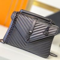 Saint Laurent Large Classic College Chain Bag In Matelasse Leather Black