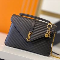 Saint Laurent Large Classic College Chain Bag In Matelasse Leather Black/Gold
