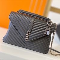 Saint Laurent Large Classic College Chain Bag In Matelasse Leather Black/Silver