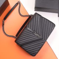 Saint Laurent Large College Chain Bag In Quilted Leather Black/Silver