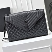 Saint Laurent Large Envelope Chain Bag In Mixed Grained Matelasse Leather Black