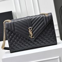 Saint Laurent Large Envelope Chain Bag In Mixed Grained Matelasse Leather Black/Gold