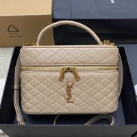 Saint Laurent Large Gaby Vanity Bag In Diamond-Quilted Lambskin Apricot/Gold