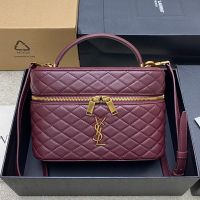 Saint Laurent Large Gaby Vanity Bag In Diamond-Quilted Lambskin Burgundy/Gold