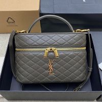 Saint Laurent Large Gaby Vanity Bag In Diamond-Quilted Lambskin Olive/Gold