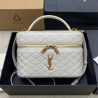 Saint Laurent Large Gaby Vanity Bag In Diamond-Quilted Lambskin White/Gold