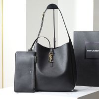 Saint Laurent Large Le 5 A 7 Supple Bag In Leather Black/Gold