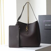 Saint Laurent Large Le 5 A 7 Supple Bag In Leather Coffee/Gold