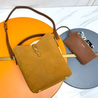 Saint Laurent Le 37 Bucket Bag In Suede Brown/Gold