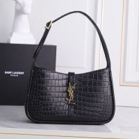 Saint Laurent Le 5 A 7 Hobo Bag In Crocodile-Embossed Leather Black/Gold