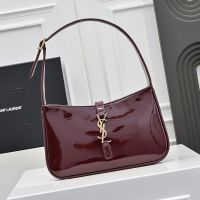 Saint Laurent Le 5 A 7 Hobo Bag In Patent Leather Burgundy/Gold