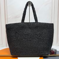 Saint Laurent Logo Signature Tote In Raffia Black