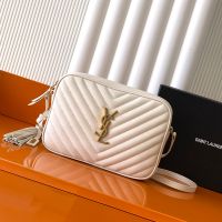 Saint Laurent Lou Camera Bag In Quilted Calfskin White/Gold