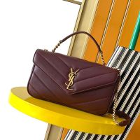 Saint Laurent Loulou Top Handle Bag In Matelasse Lambskin Burgundy/Gold
