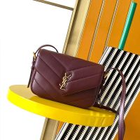 Saint Laurent Toy Loulou Crossbody Bag In Matelasse Lambskin Burgundy/Gold