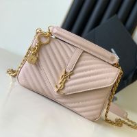 Saint Laurent Medium Classic College Chain Bag In Matelasse Leather Apricot/Gold
