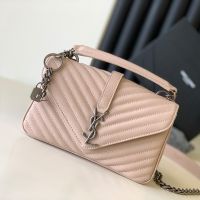 Saint Laurent Medium Classic College Chain Bag In Matelasse Leather Apricot/Silver