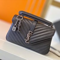 Saint Laurent Medium Classic College Chain Bag In Matelasse Leather Black/Silver